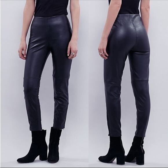 Free People Lana Vegan Leather Leggings Black Side Zipper Zip Ankle 2 - Picture 1 of 11